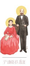 Saints Louis et Zelie illustration au format signet avec vie des saints au verso